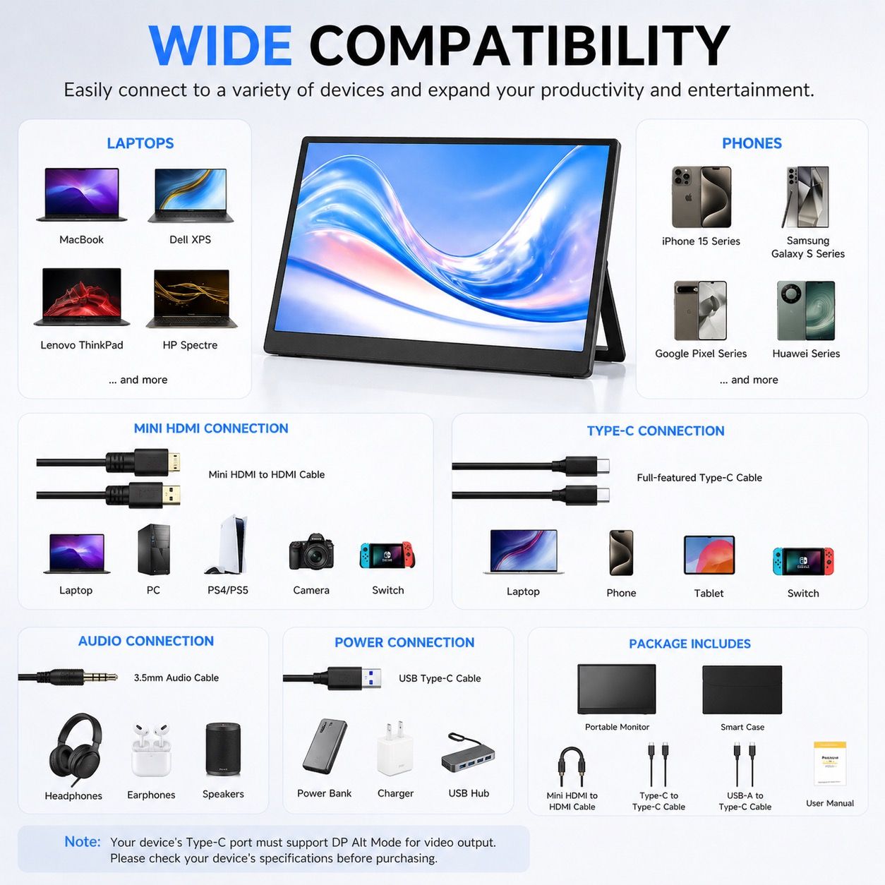 13.5 Inch 2.2K Portable Monitor - IPS 2256x1504 USB-C Display with Built-in Stand rear view showing stand mechanism - VIUSEE