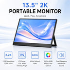 13.5 Inch 2.2K Portable Monitor - IPS 2256x1504 USB-C Display with Built-in Stand angled view showing display and stand - VIUSEE