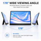 13.5 Inch 2.2K Portable Monitor - IPS 2256x1504 USB-C Display with Built-in Stand connected to laptop in workspace setup - VIUSEE